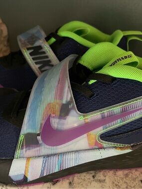Nike Kids Navy Sneakers with Purple Swoosh & Neon Green Accents